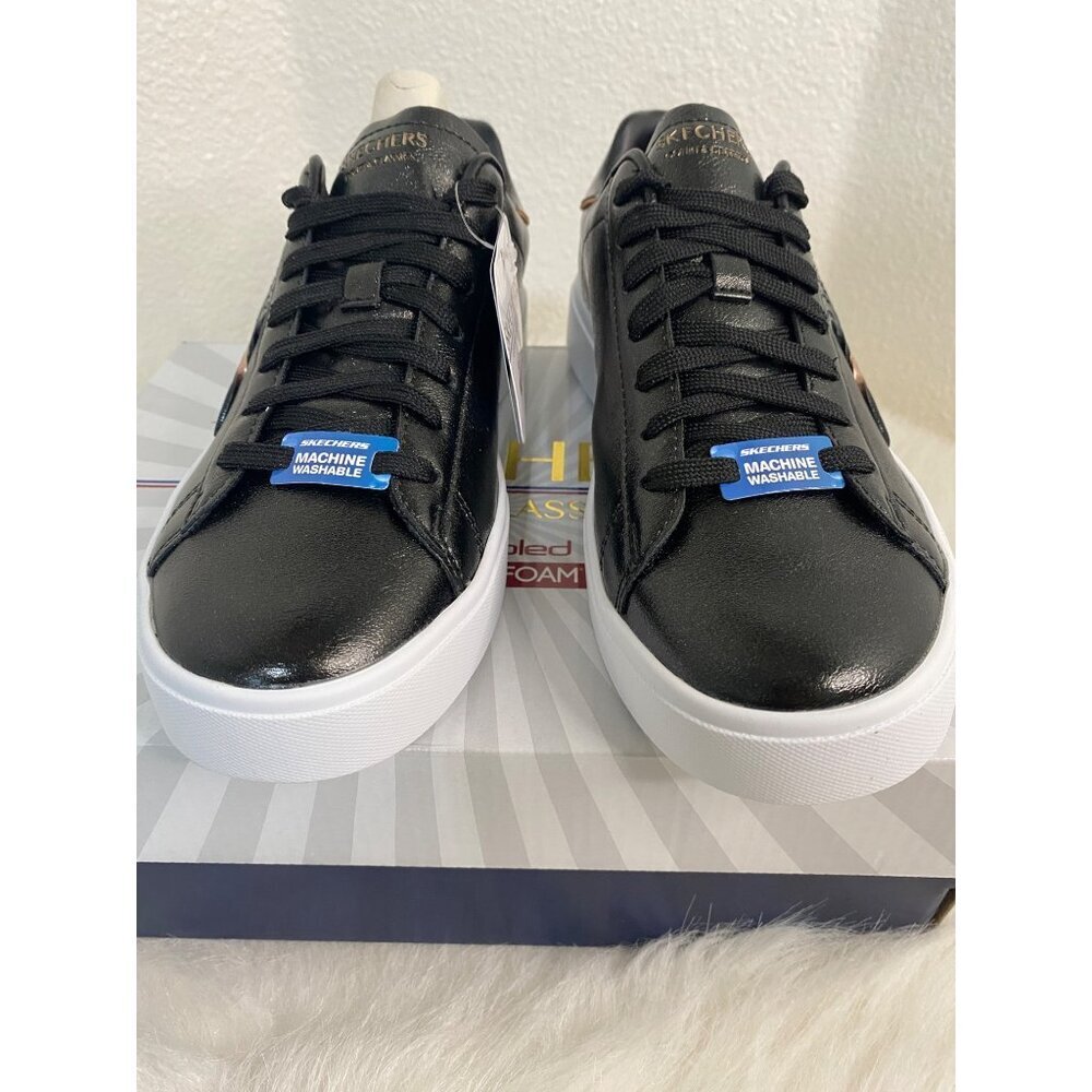 Skechers Classic Court Black Gold Duraleather Sneakers Machine Washable 7.5 - Picture 5 of 9